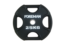 Олимпийский диск в уретане FOREMAN Plate X-Training 25 кг, четыре отверстия, серый чугун, черный
