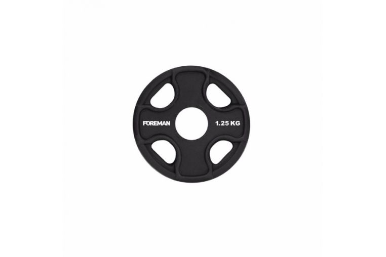 Олимпийский диск в уретане FOREMAN UOP 1,25 кг, черный, резиновая наклейка 