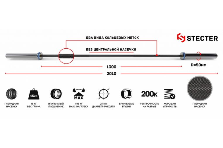Гриф для штанги Stecter L201 см D50мм Women`s Bar 15 кг 2184 
