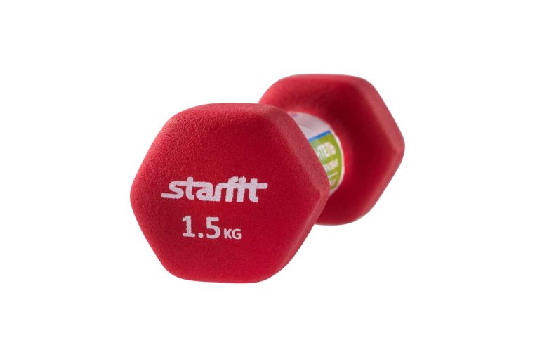 Гантель неопреновая Star Fit DB-201 1,5 кг насыщенный красный (1 шт.) фото 1