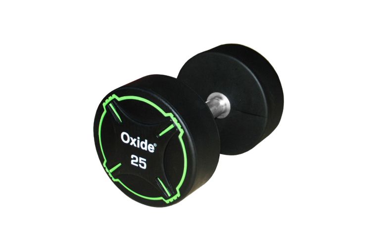 Гантель круглая, полиуретановая 2,5кг Oxide Fitness прямая хромированная ручка со сплошной накаткой ODB01 фото 9