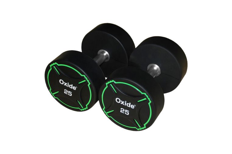 Гантель круглая, полиуретановая 2,5кг Oxide Fitness прямая хромированная ручка со сплошной накаткой ODB01 фото 6