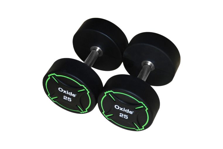 Гантель круглая, полиуретановая 2,5кг Oxide Fitness прямая хромированная ручка со сплошной накаткой ODB01 фото 8