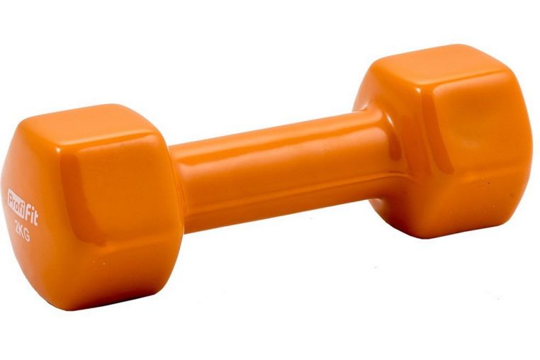 Гантель в виниловой оболочке 2 кг Profi-Fit форма шестигранник, оранжевый 