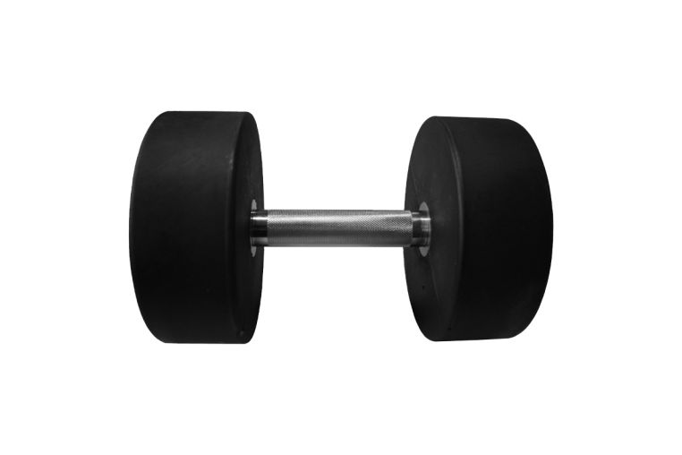 Гантель круглая, полиуретановая 25кг Oxide Fitness прямая хромированная ручка со сплошной накаткой ODB01 фото 2
