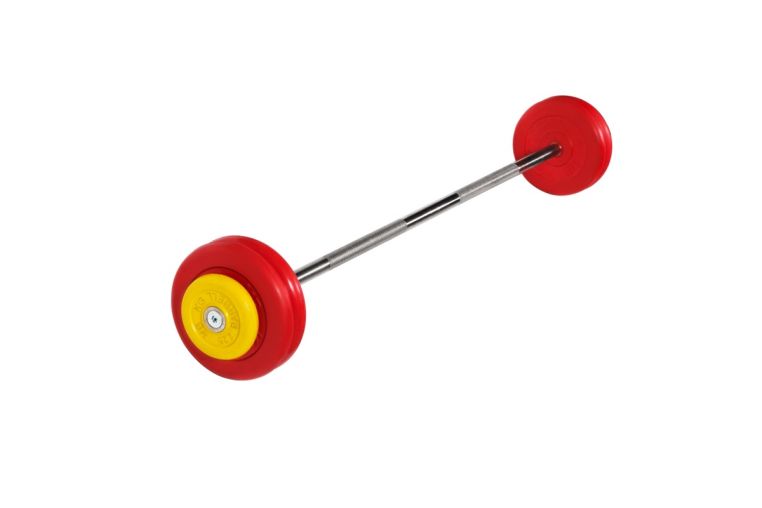 Штанга неразборная MB Barbell с цветными дисками, 25 мм, 27,5 кг MB-BarMW-C27,5 