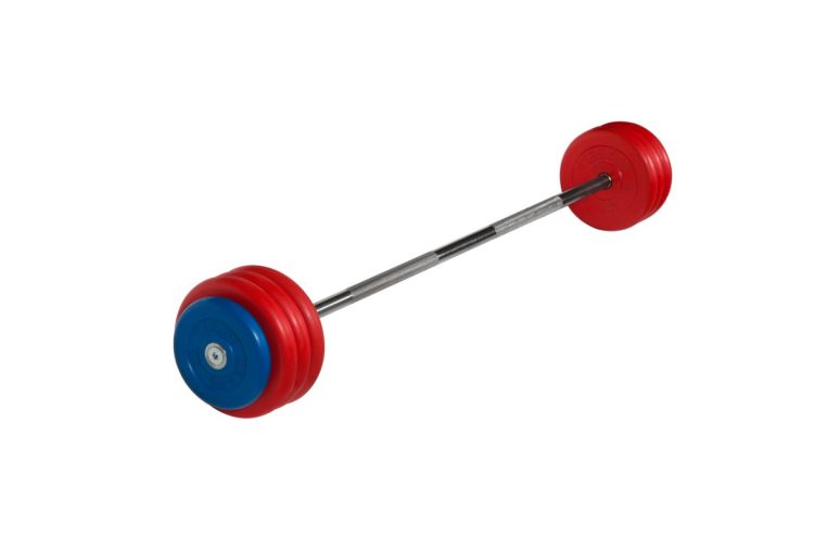Штанга неразборная MB Barbell с цветными дисками, 25 мм, 40 кг MB-BarMW-C40 