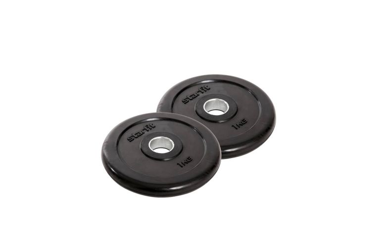 Диск обрезиненный Core 1 кг Star Fit d26 мм, стальная втулка BB-202 черный, 2 шт 