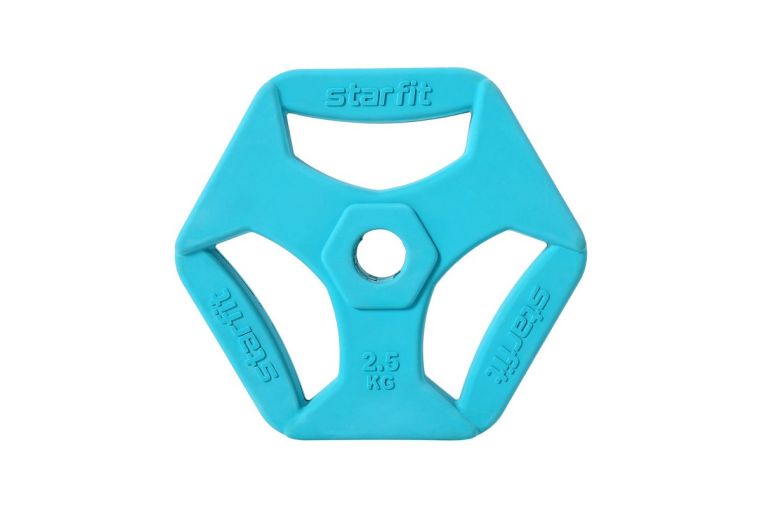 Диск обрезиненный с хватами Star Fit BB-205 2,5 кг, D26 мм, без стальной втулки, бирюзовый фото 2