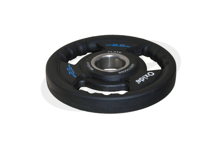 Диск олимпийский Oxide Fitness OWP02 D50мм полиуретановый, с 3-мя хватами, черный 2,5кг. фото 3