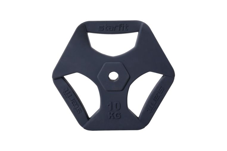 Диск обрезиненный с хватами Star Fit BB-205 10 кг, D26 мм, без стальной втулки, темно-серый фото 1