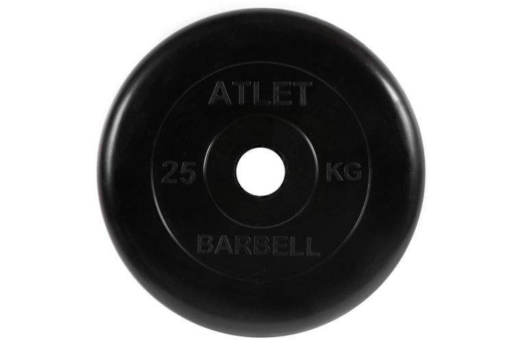 Диск обрезиненный d51мм MB Barbell Atlet 25кг черный MB-AtletB51-25 