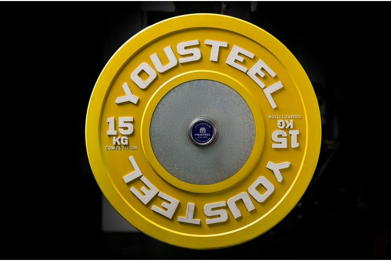 Диск 15кг каучуковый соревновательный YouSteel желтый 