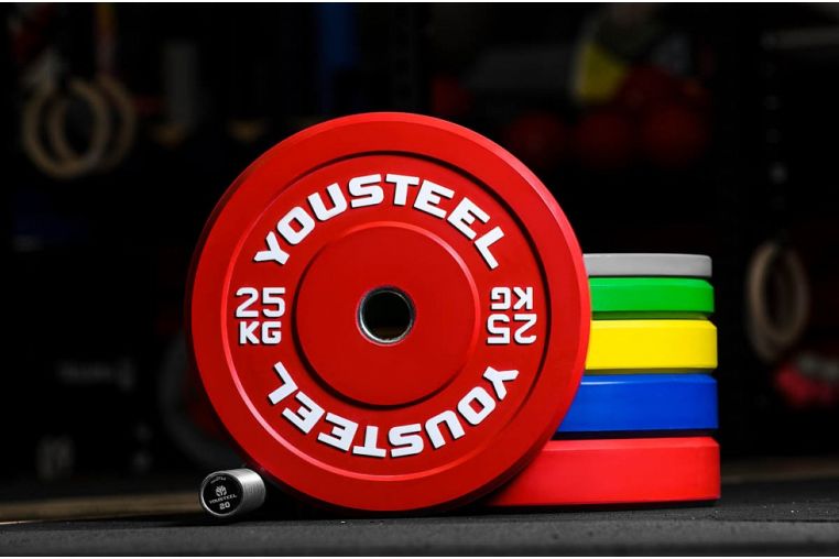 Диск 25кг, каучуковый, тренировочный, красный YouSteel 