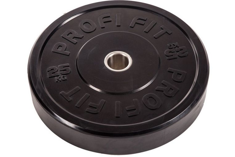 Диск для штанги Profi-Fit каучуковый, черный, d-51 25кг фото 2