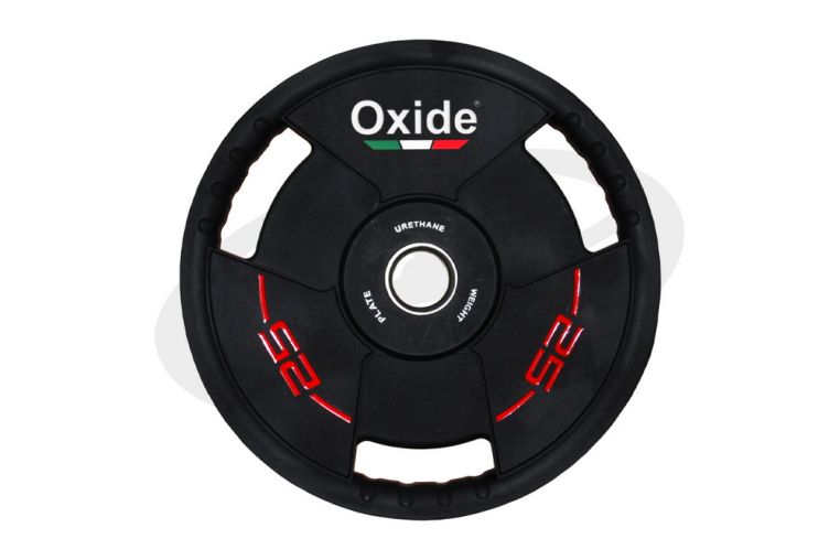 Диск олимпийский Oxide Fitness OWP02 D50мм полиуретановый, с 3-мя хватами, черный 25кг. 