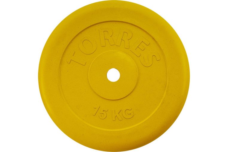 Диск обрезиненный Torres 15 кг d.25мм PL504215, желтый 