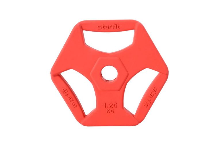 Диск обрезиненный с хватами Starfit BB-205 1,25 кг, D26 мм, без стальной втулки, красный фото 1