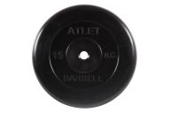 Диск обрезиненный d31мм MB Barbell Atlet 15кг черный MB-AtletB31-15