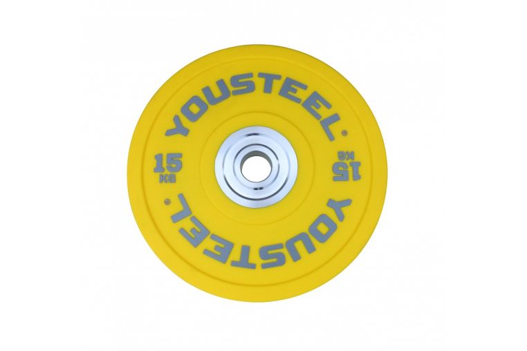 Диск PU 15кг YouSteel бампированный, полиуретановый, желтый 