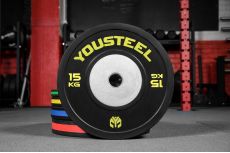 Диск соревновательный черный с полосой YouSteel 15кг, d51мм, чёрный/желтый