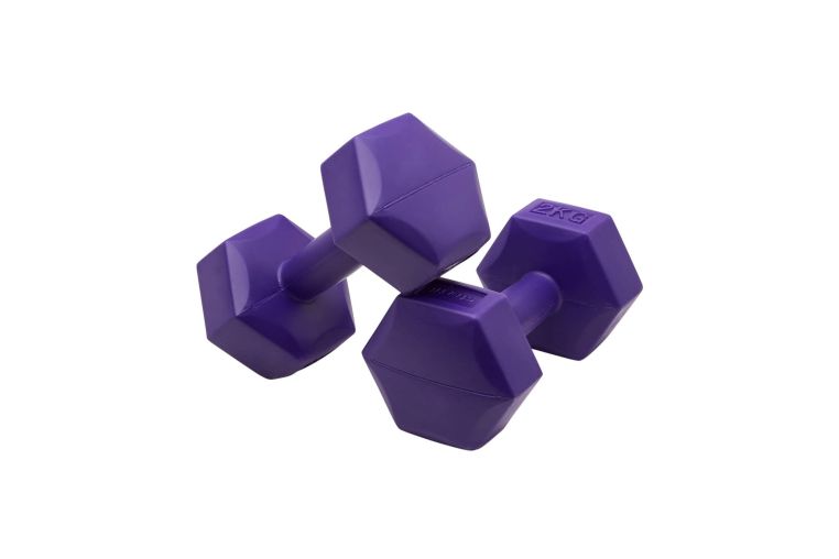 Гантель гексагональная, пластиковая 2 кг BaseFit DB-305 фиолетовый, 2 шт 