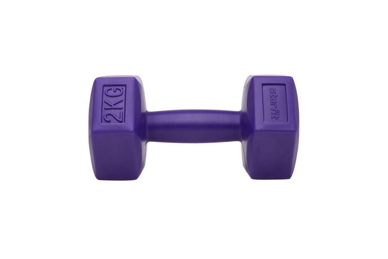 Гантель гексагональная, пластиковая 2 кг BaseFit DB-305 фиолетовый, 2 шт фото 2
