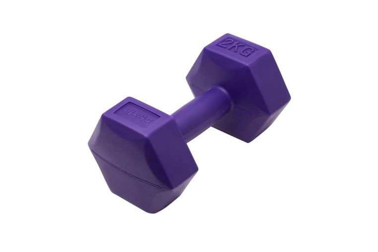 Гантель гексагональная, пластиковая 2 кг BaseFit DB-305 фиолетовый, 2 шт фото 3