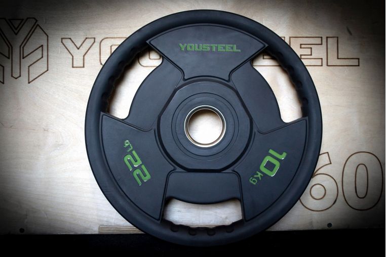 Диск с ручками 10 кг YouSteel TPE (термопластичный эластомер) , 3 ручный хват 