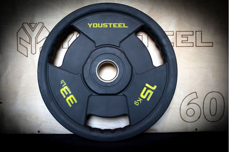 Диск с ручками 15 кг YouSteel TPE (термопластичный эластомер) , 3 ручный хват 