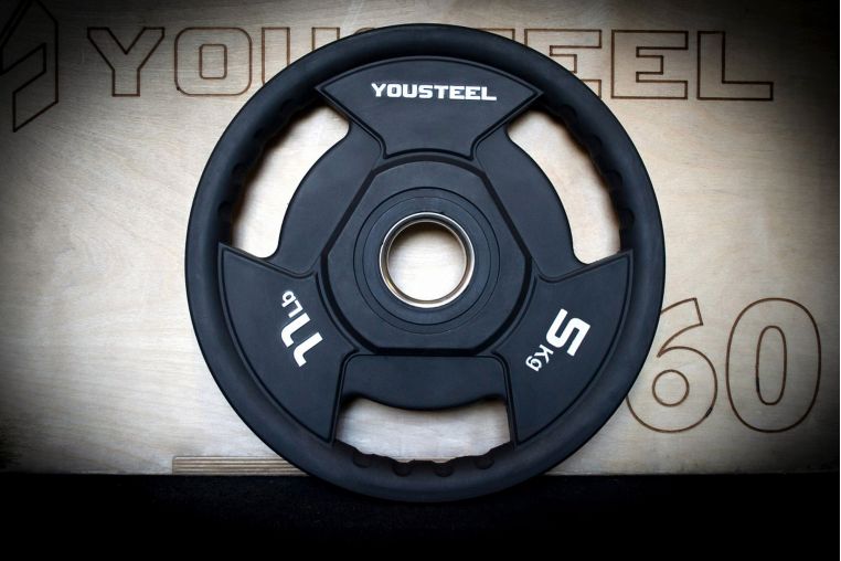 Диск с ручками 5 кг YouSteel TPE (термопластичный эластомер) , 3 ручный хват 