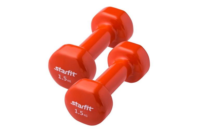 Набор гантелей виниловых Star Fit DB-101 1,5 кг, оранжевый (2 шт.) 
