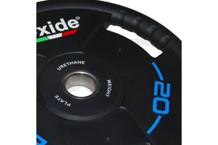 Диск олимпийский Oxide Fitness OWP02 D50мм полиуретановый, с 3-мя хватами, черный 20кг. фото 4