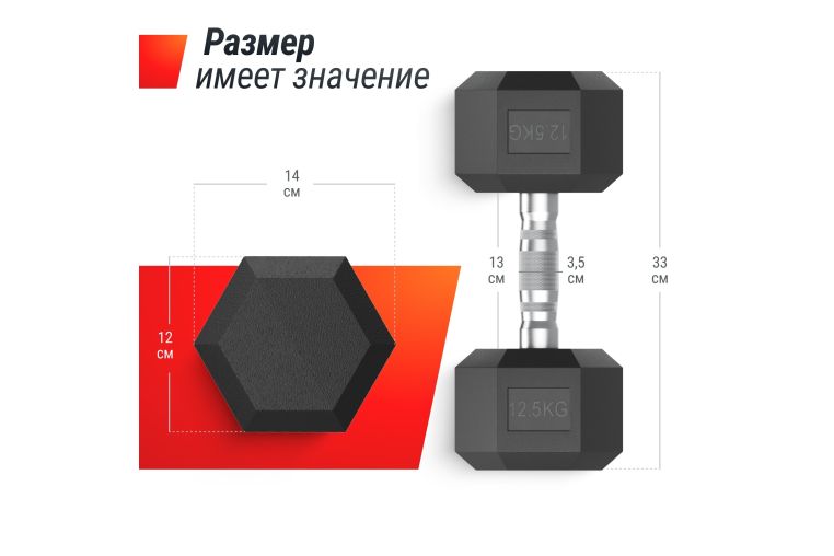 Гантель гексагональная 12,5 кг обрезиненная UnixFit DBHEX12_5 фото 3
