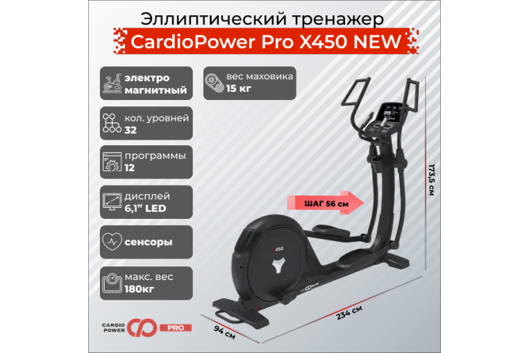 Профессиональный Эллиптический тренажер CardioPower Pro X450 NEW 