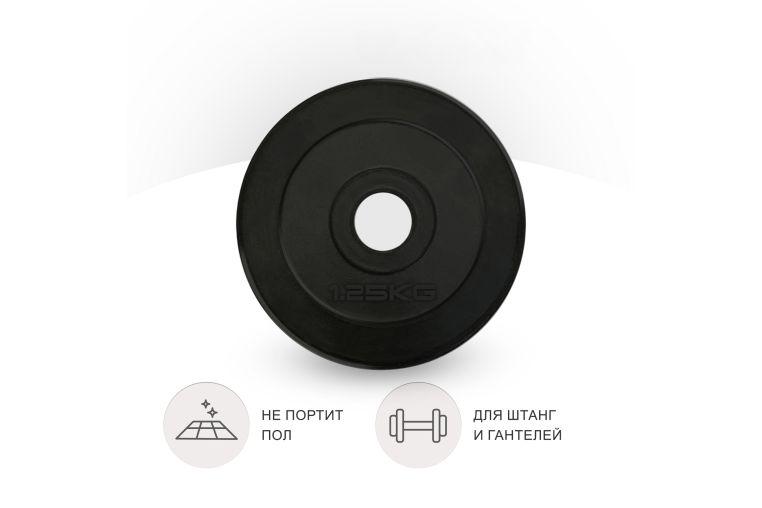 Диск обрезиненный 1,25кг, 25мм UnixFit DU1250RUB фото 3