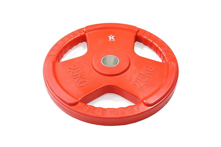 Диск обрезиненный цветной с 3-мя хватами D51 мм 25 кг Iron King GR фото 1