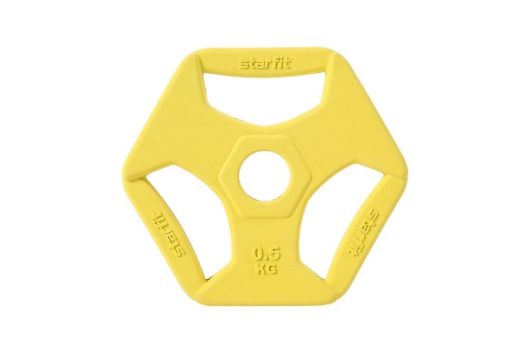Диск обрезиненный с хватами Star Fit BB-205 0,5 кг, D26 мм, без стальной втулки, желтый фото 1