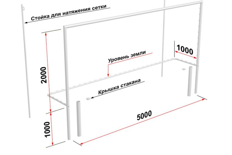Ворота футбольные Glav со стойками натяжения сетки, разборные (2х5 м) 15.105.1 шт 