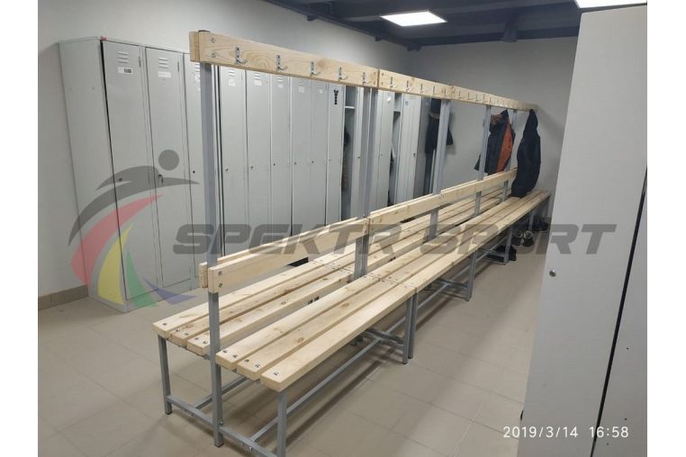 Скамейка с вешалкой для раздевалок двухсторонняя, 120 см Spektr Sport цельная фото 2