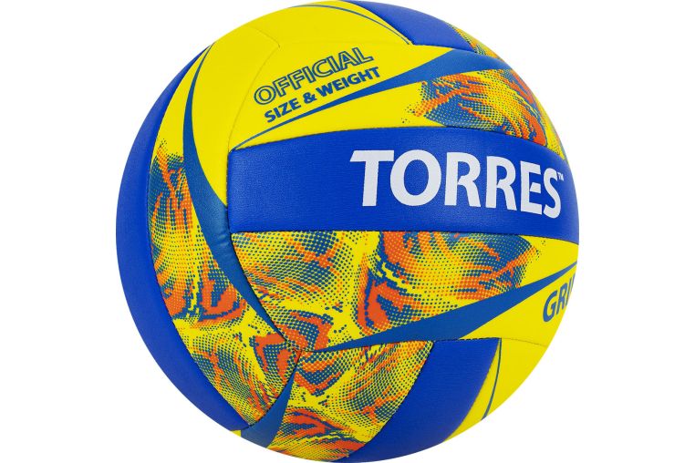 Мяч волейбольный Torres Grip Y V32185, р.5, синт.кожа (ТПУ), маш. сшивка, бут.камера,желто-синий фото 1