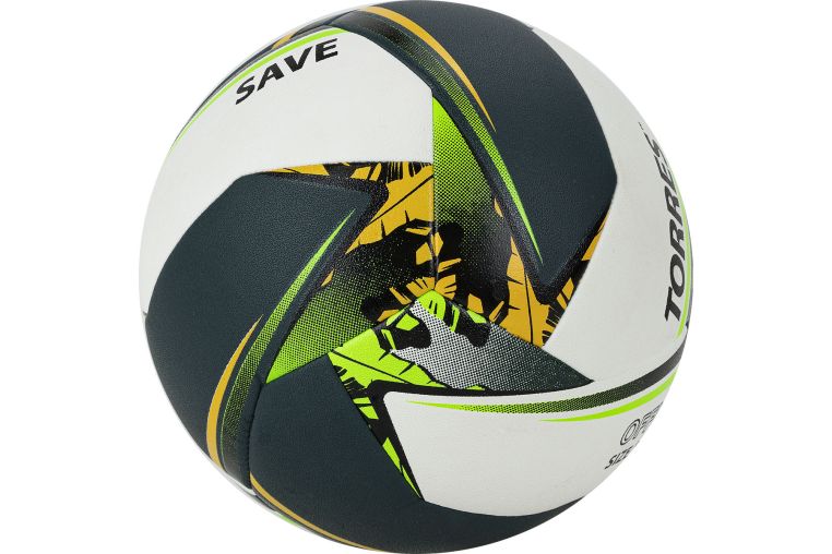 Мяч волейбольный Torres Save V321505 р.5, синт.кожа (ПУ), гибрид, бут.кам, бело-зелено-желный фото 2