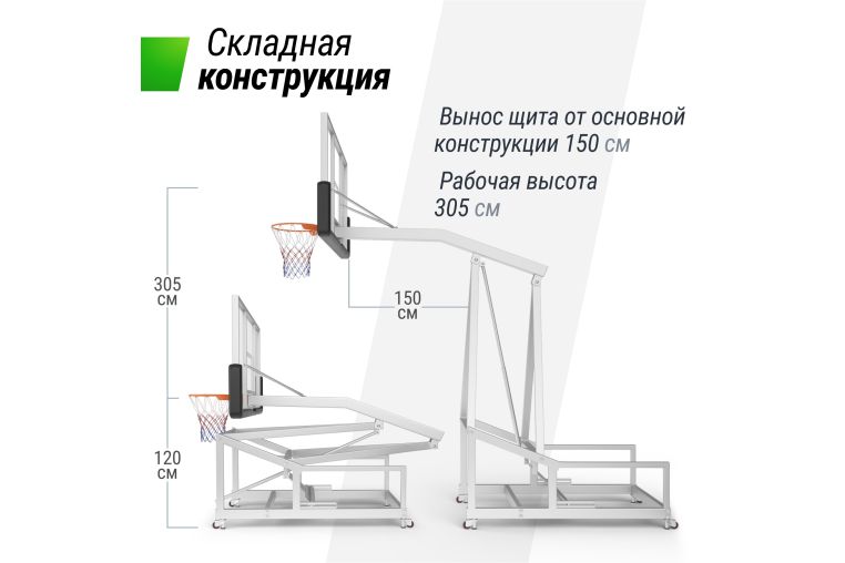 Баскетбольная стойка Unix Line B-Stand-PC 72"x42" R45 H120-305см BSTSFPPR305_72PCBK фото 5