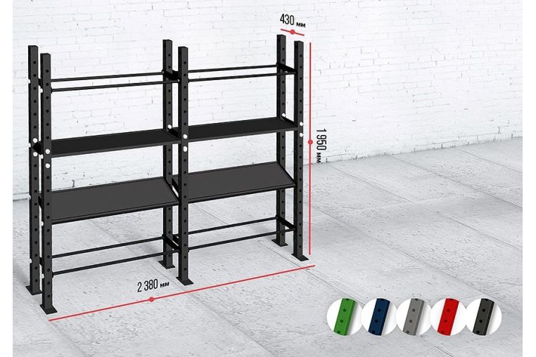 Модульный стеллаж Spektr Sport для гантелей, гирь и медболов 258х43х195 (2 секции) фото 1