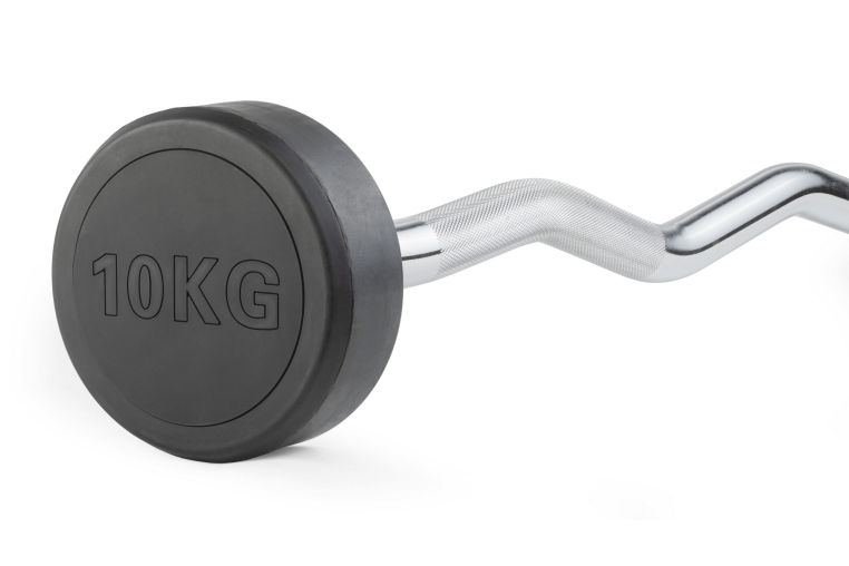 Штанга неразборная обрезиненная 10 кг. Изогнутый гриф. VictoryFit VF-DX5100 